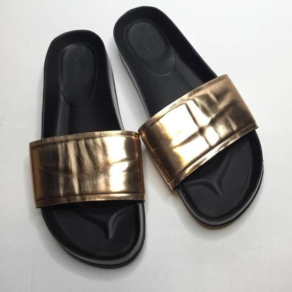 Vince Gold Metallic Westcoast Slide Sandals 8 - Picture 2 of 7